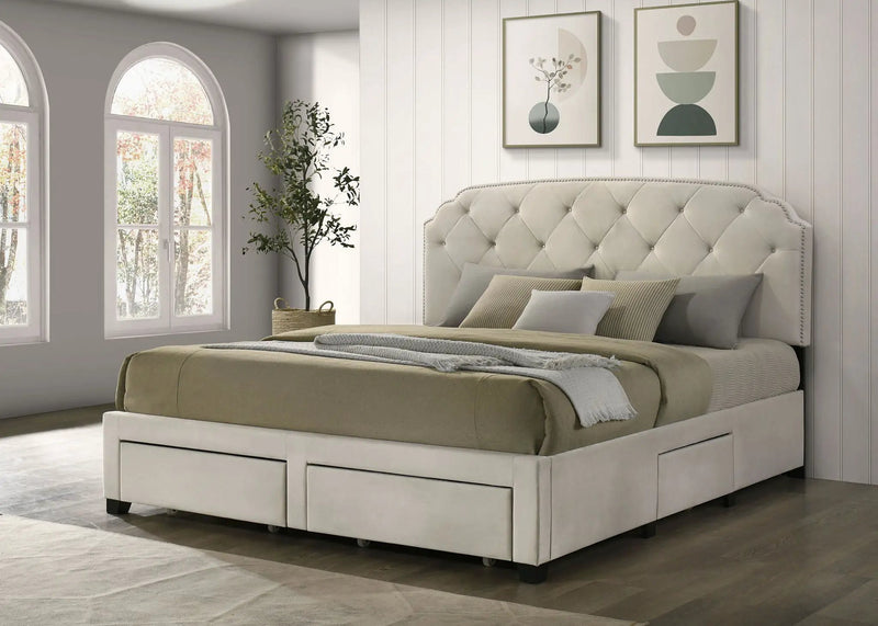 Marianna 4-drawer Upholstered Eastern King Storage Bed Cream by Unique Piece Furniture