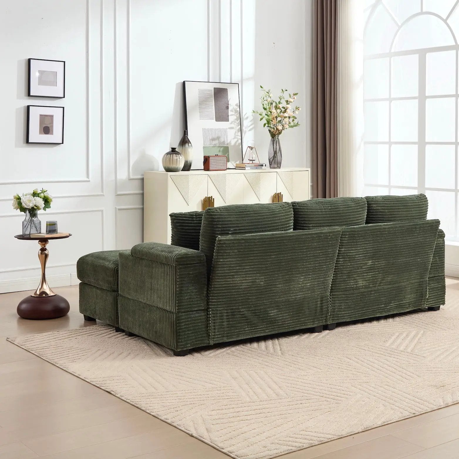 Convertible Sectional Sofa Bed Set With Armrest Storage, Cup Holder, USB, 4 Seater - Green by HouseOfZazla