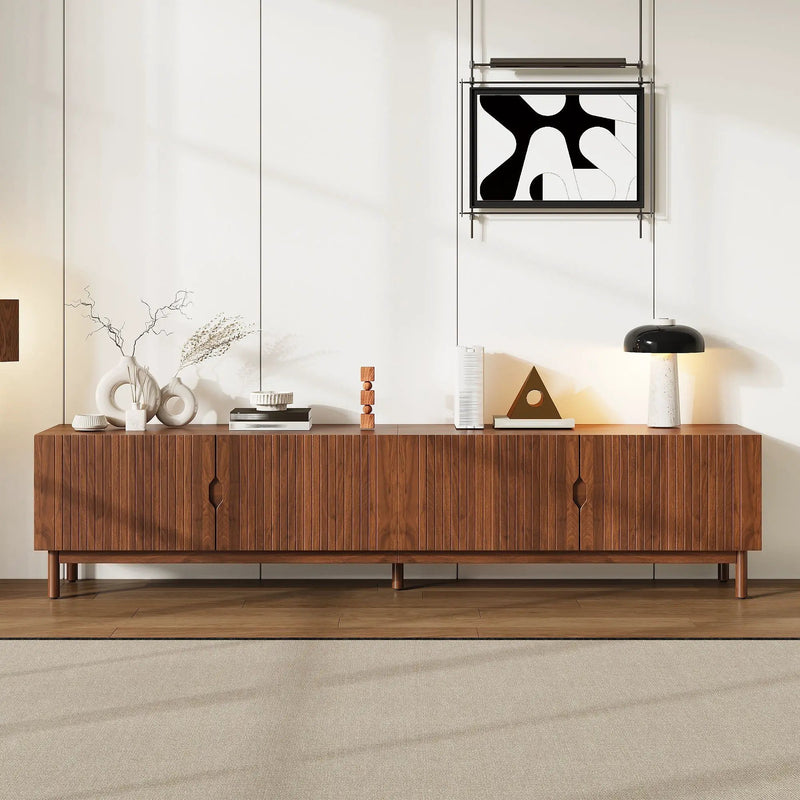 TV Stand With Legs, Media Console, 4 Cabinets For Living Room - Natural Wood by Unique Piece Furniture