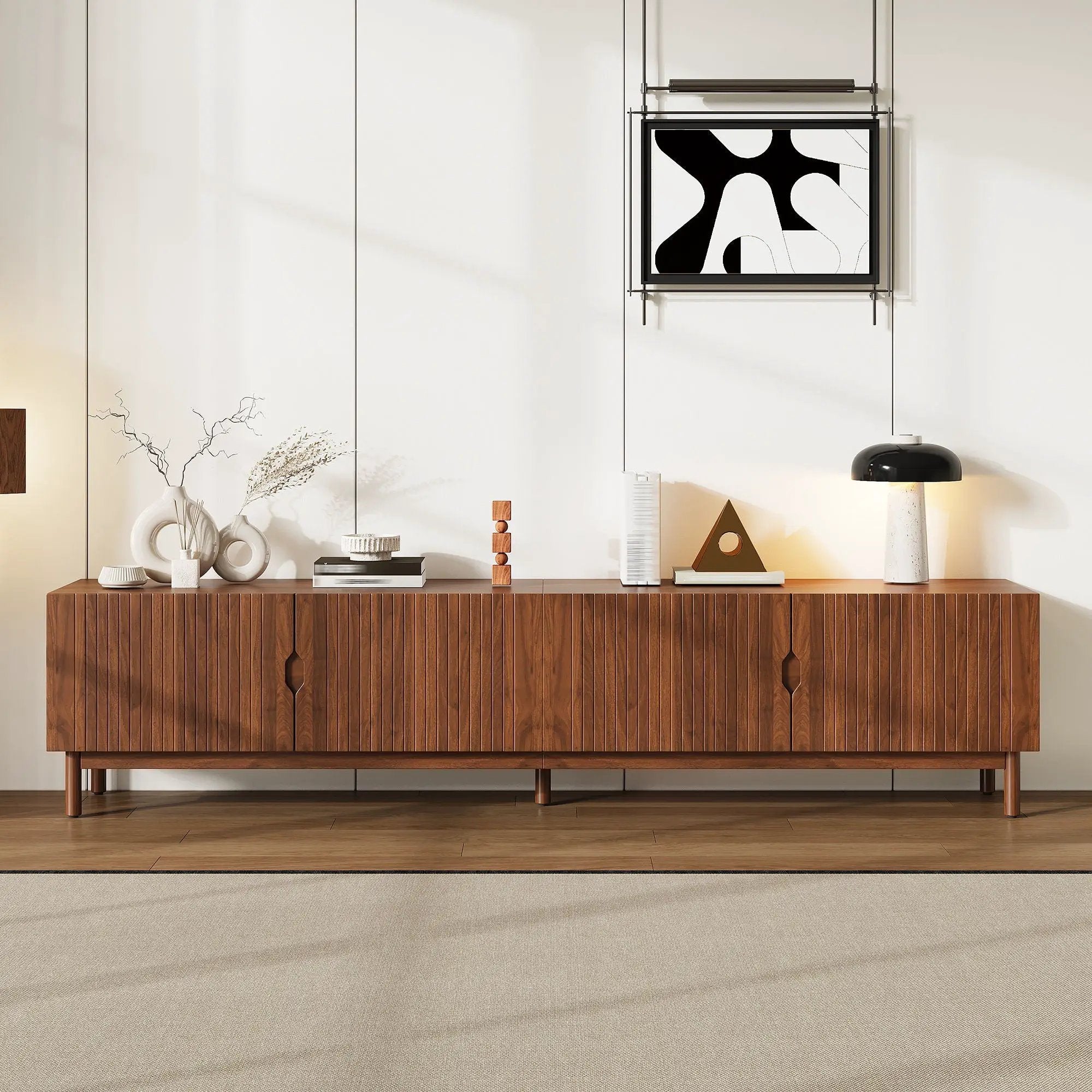 TV Stand With Legs, Media Console, 4 Cabinets For Living Room - Natural Wood by HouseOfZazla