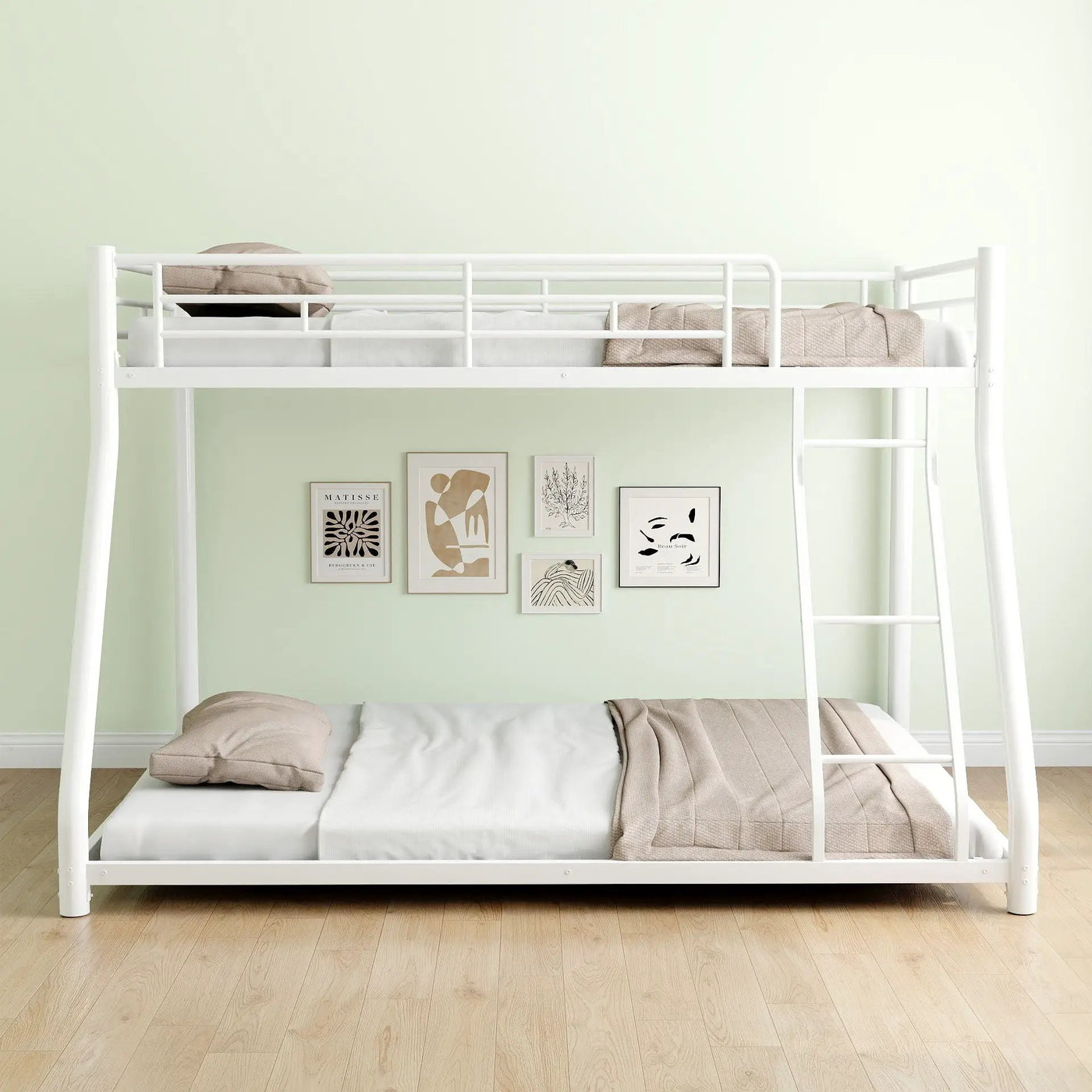 Bunk Bed Frame With Ladder And Guardrail, Heavy Duty Noise Free Design Metal Construction by HouseOfZazla