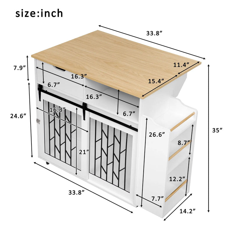 Modern Style 2 In 1 Pet Friendly Dog Crate Kitchen Island End Table Metal Pine - Natural / White by HouseOfZazla