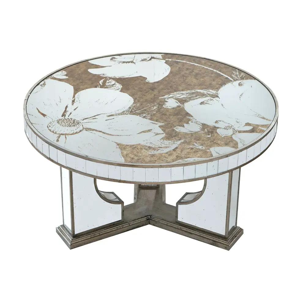 Round Table With Elegant Foral Design And Mirrored by HouseOfZazla