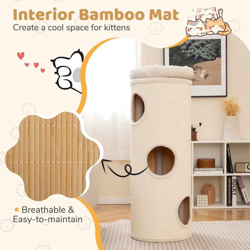 49 Inch Elevated Cat Cave 4-Story Cat House for Multiple Cats-Beige by DirectDeals