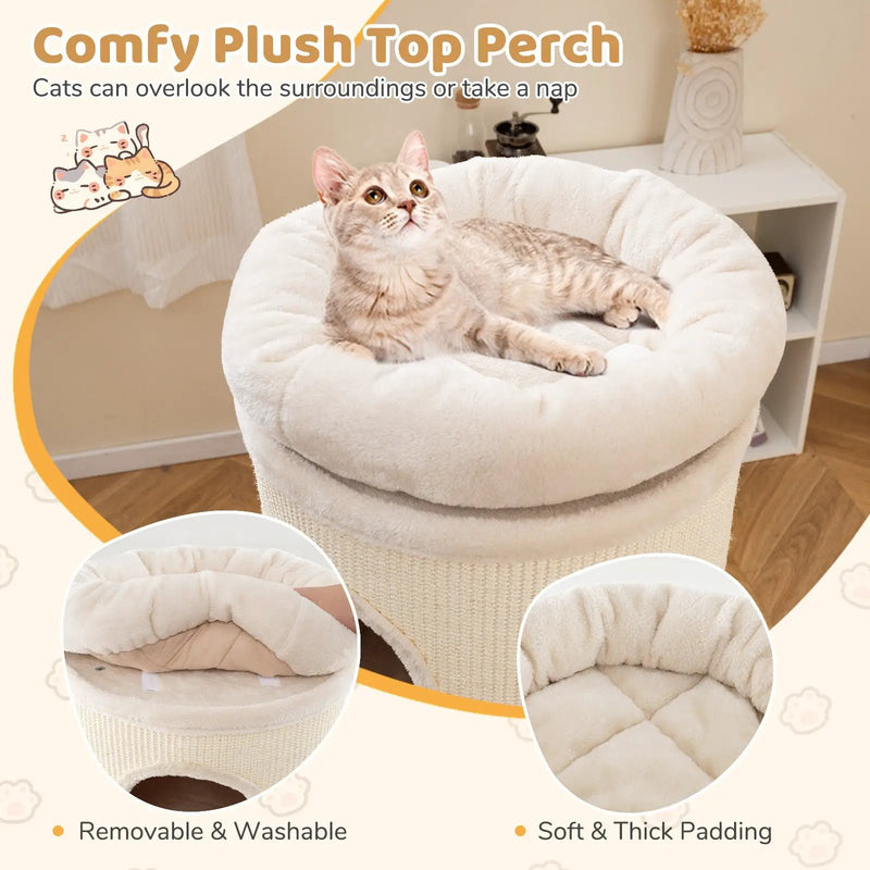 49 Inch Elevated Cat Cave 4-Story Cat House for Multiple Cats-Beige by DirectDeals
