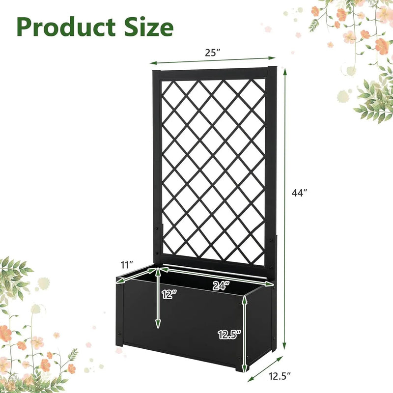 44 Inch Metal Raised Garden Bed with Trellis-Black by DirectDeals