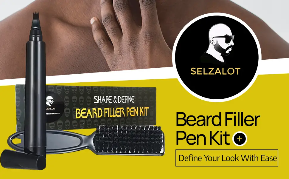 SELZALOT 4-Tip Beard Filler Pen Kit - Waterproof, Sweat-Proof, Long-Lasting Coverage for a Fuller Beard with Brush by Selzalot