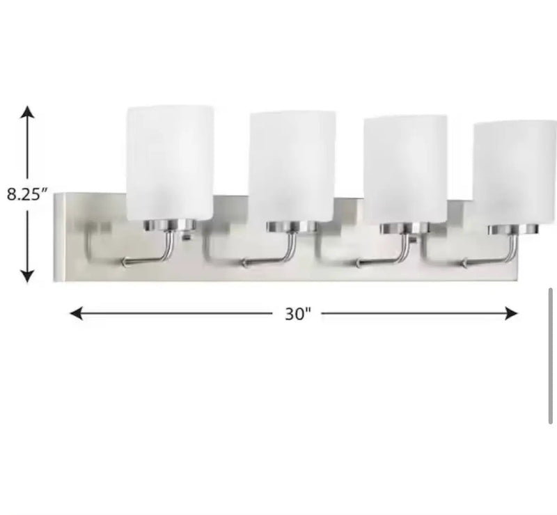 Progress Lighting Merry Collection 30 in. 4-Light Brushed Nickel Etched Glass Transitional Bathroom Vanity Light by Selzalot