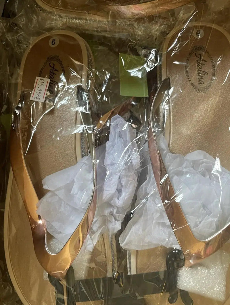 Atalina Sandals Womens Rose Gold Silver Glitter Thong Flip Flop Flat Heel by Selzalot