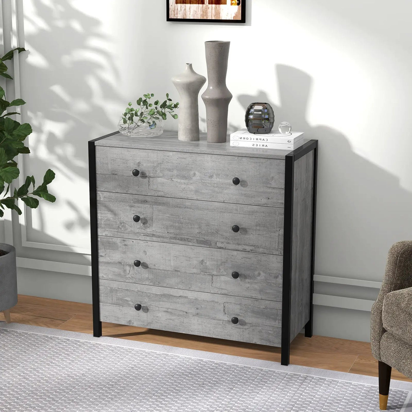 4-Drawer Dresser Modern Wooden Chest of Drawers for Bedroom Living Room by DirectDeals