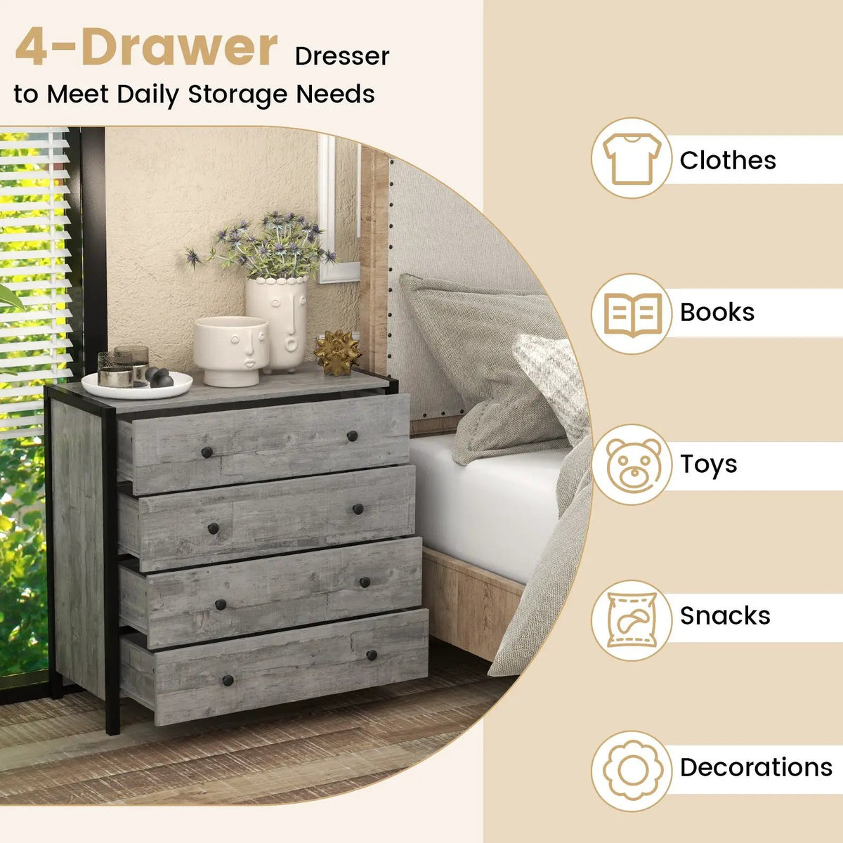 4-Drawer Dresser Modern Wooden Chest of Drawers for Bedroom Living Room by DirectDeals