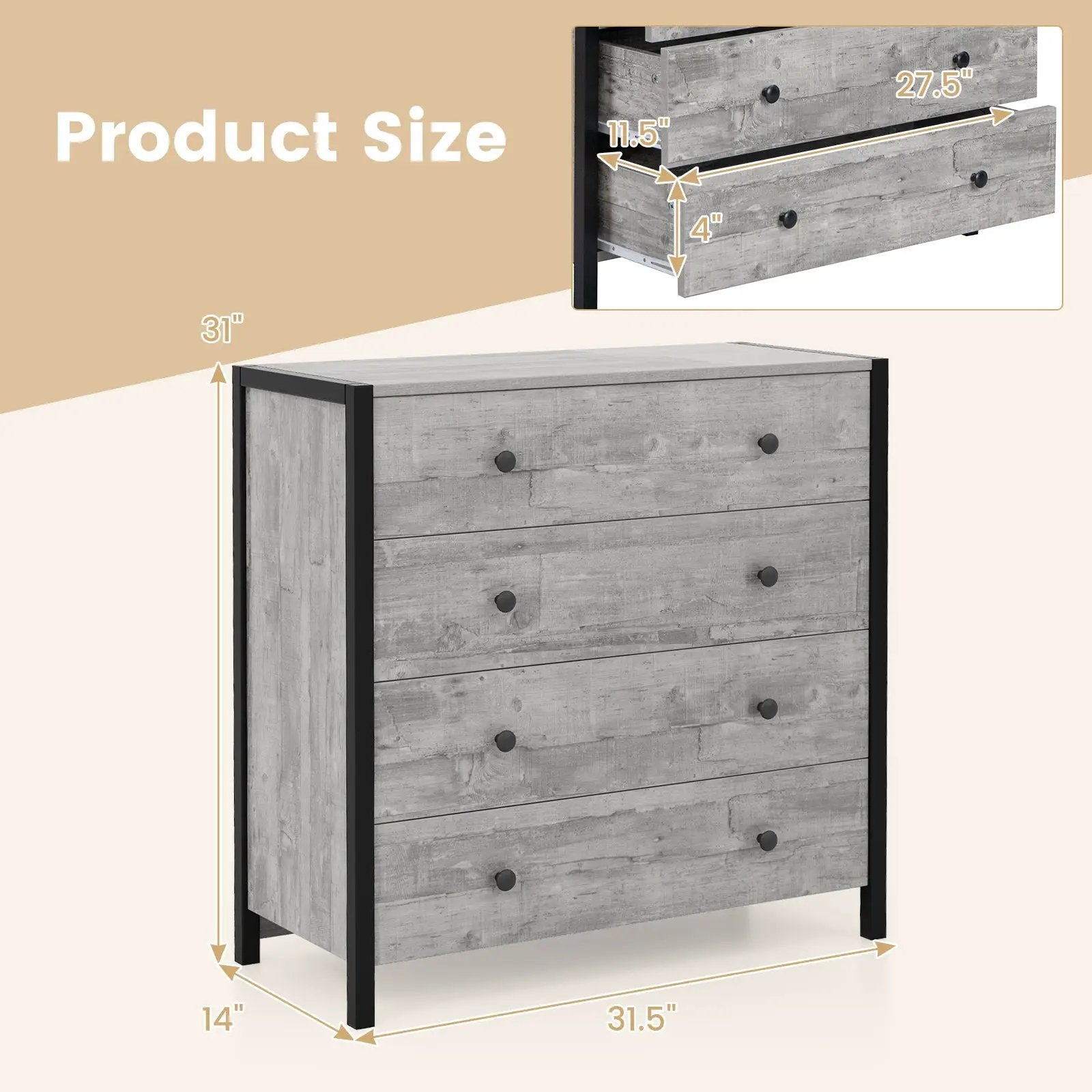 4-Drawer Dresser Modern Wooden Chest of Drawers for Bedroom Living Room by DirectDeals