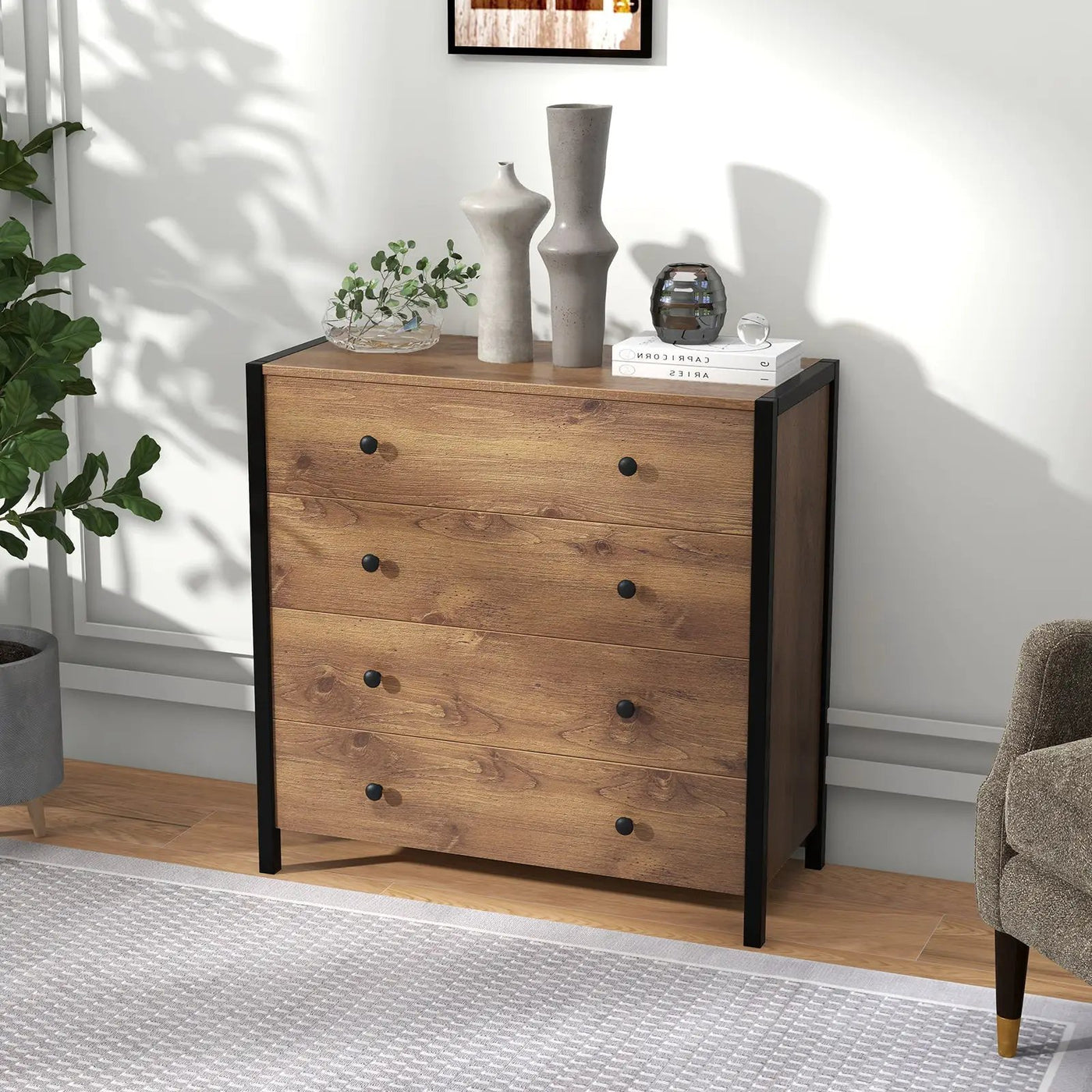 4-Drawer Dresser Modern Wooden Chest of Drawers for Bedroom Living Room by DirectDeals