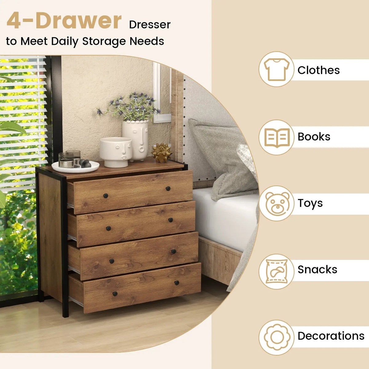 4-Drawer Dresser Modern Wooden Chest of Drawers for Bedroom Living Room by DirectDeals