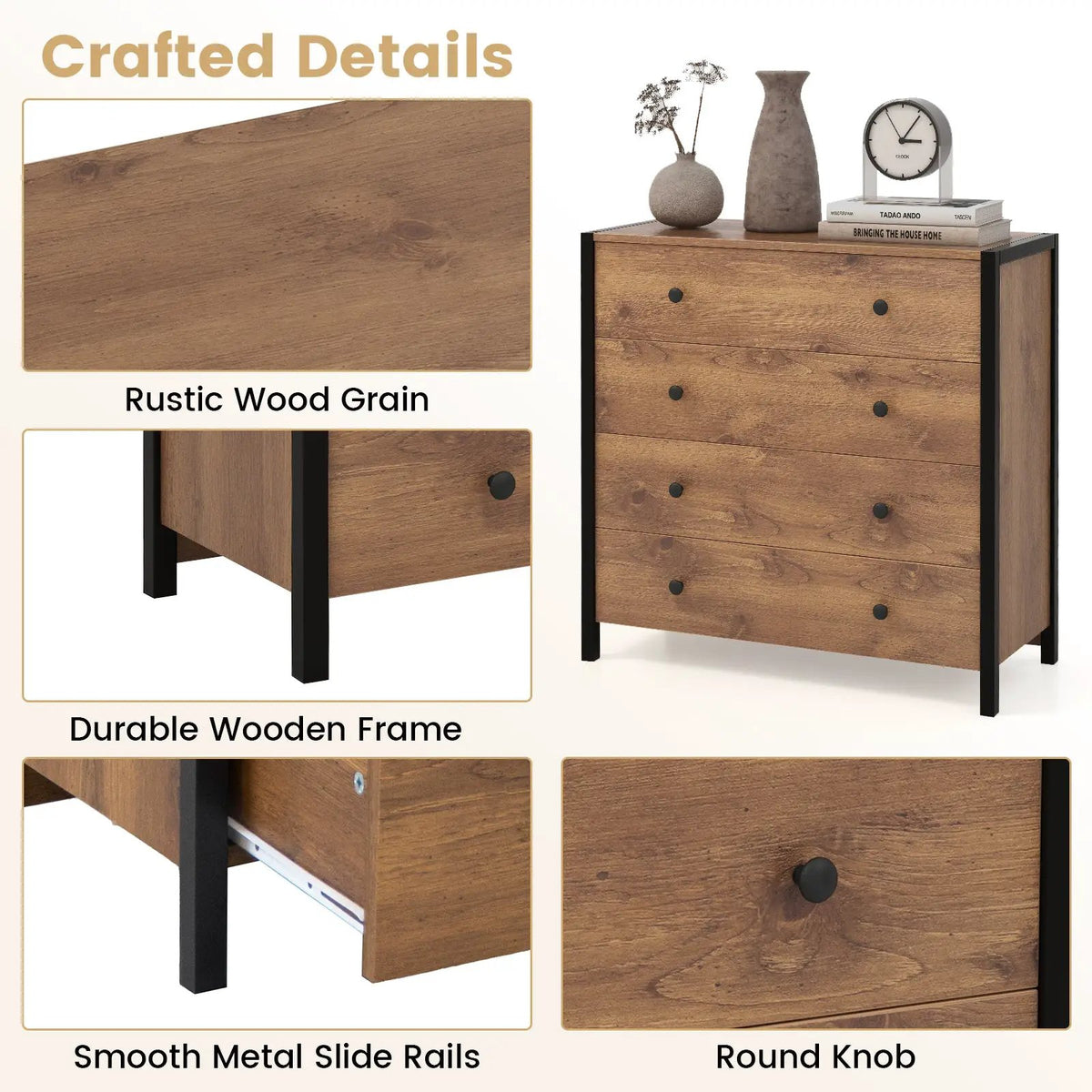 4-Drawer Dresser Modern Wooden Chest of Drawers for Bedroom Living Room by DirectDeals