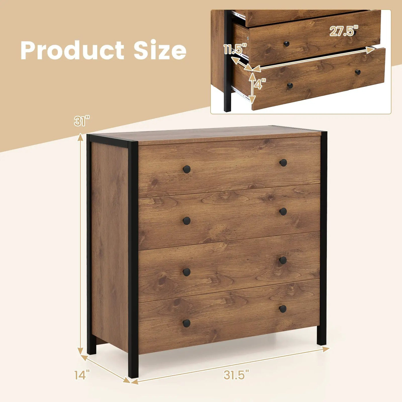 4-Drawer Dresser Modern Wooden Chest of Drawers for Bedroom Living Room by DirectDeals