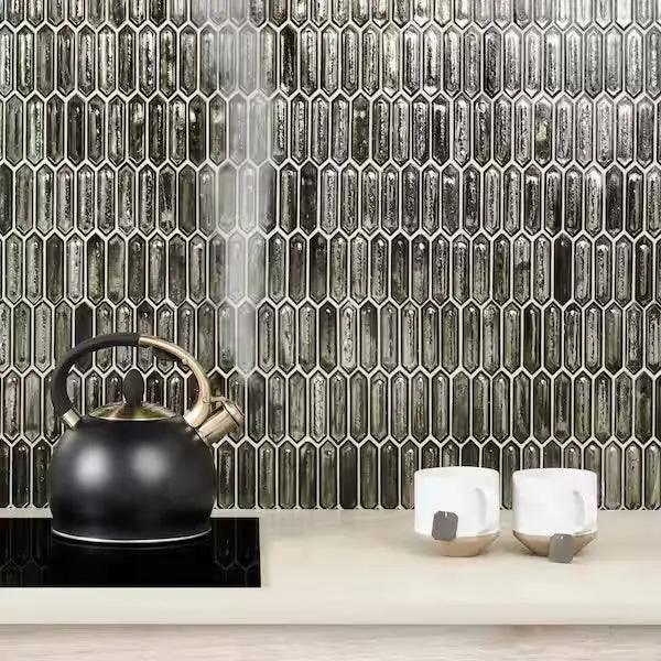 Sealed New Ivy Hill Tile Fargin Platinum Moss Elongated Hexagon 12 in. x 10 in. x 7mm Polished Glass Mosaic Tile (0.82 sq. ft.) by Selzalot