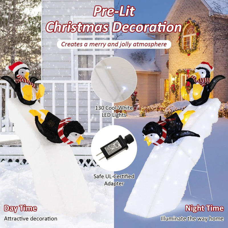 4 Feet Christmas Penguin Ice Skating Decor with Snowy Slide by DirectDeals