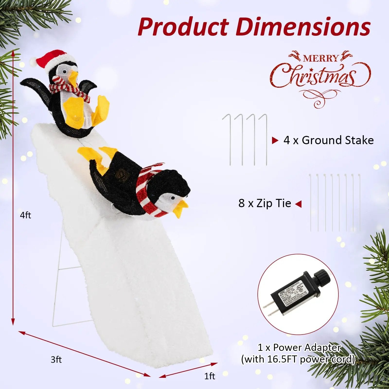 4 Feet Christmas Penguin Ice Skating Decor with Snowy Slide by DirectDeals