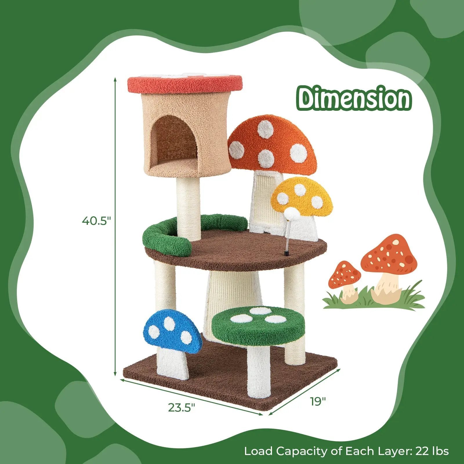 4-In-1 Mushroom Cat Tree with Condo Spring Ball and Sisal Posts-Multicolor by DirectDeals