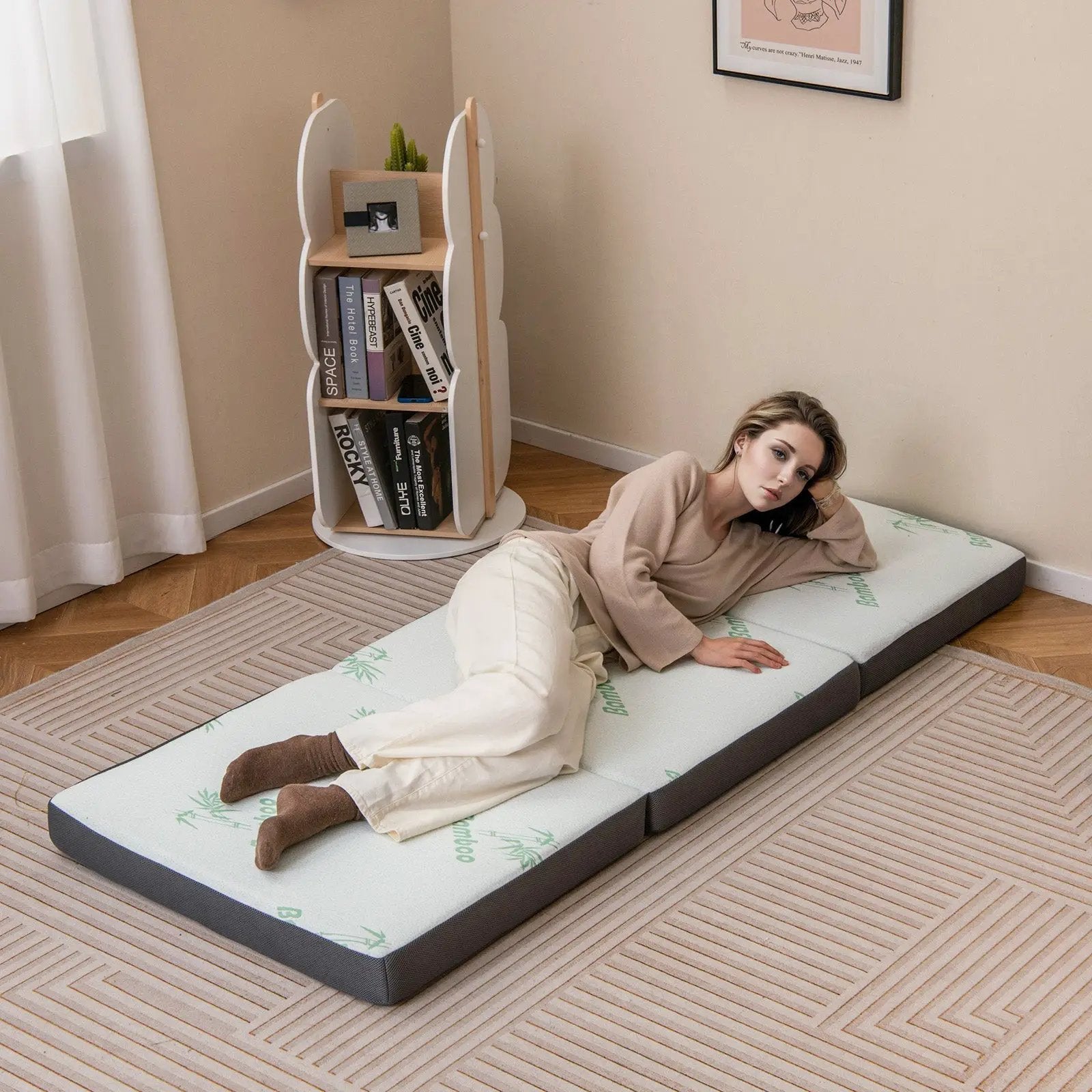 4 Inch Tri-Fold Foam Mattress with Washable Cover for Yoga Guest Mat-Gray by DirectDeals