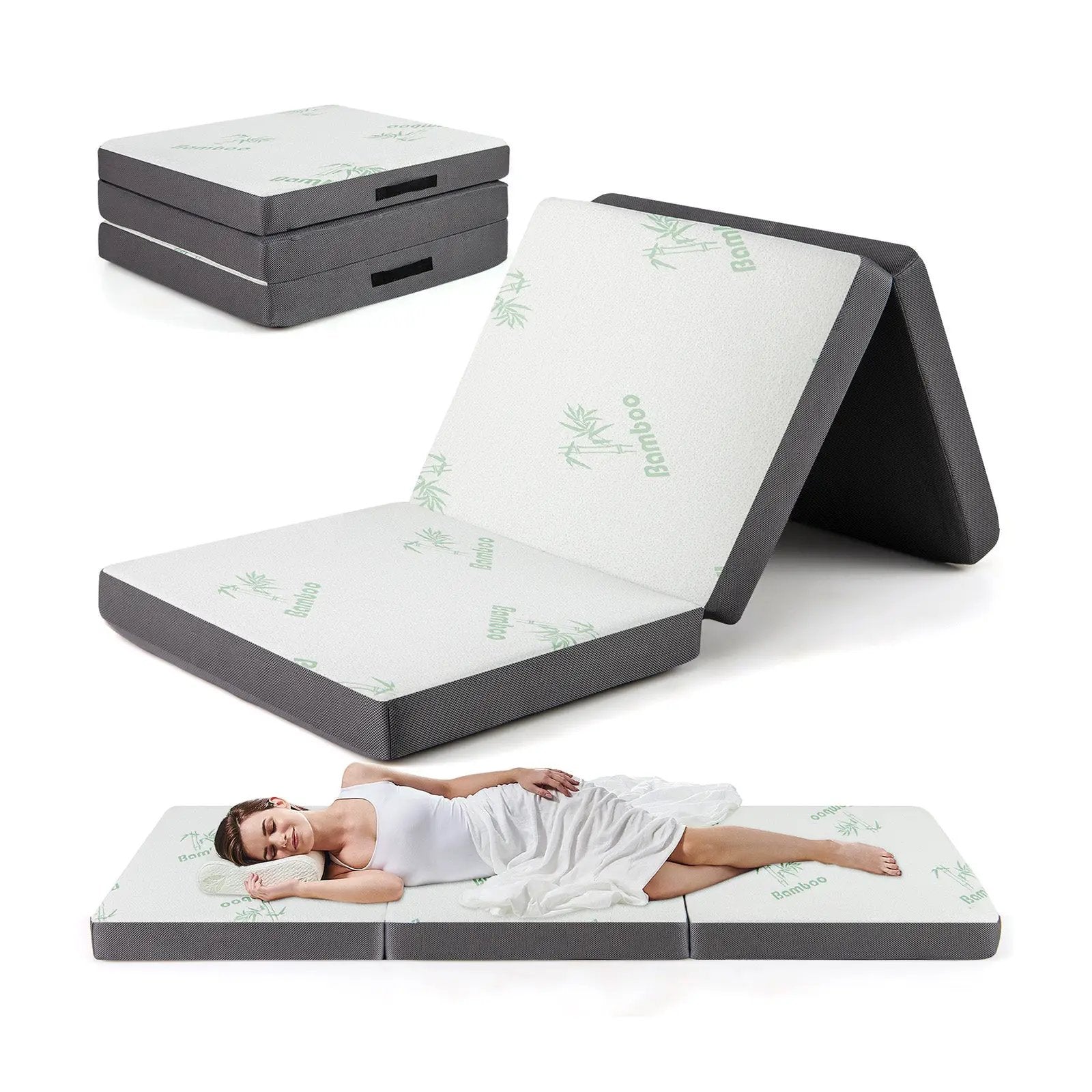 4 Inch Tri-Fold Foam Mattress with Washable Cover for Yoga Guest Mat-Gray by DirectDeals