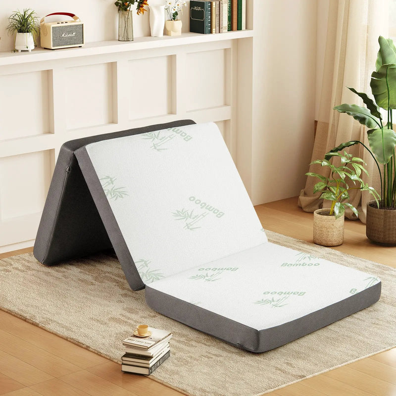 4 Inch Tri-Fold Foam Mattress with Washable Cover for Yoga Guest Mat-Gray by DirectDeals