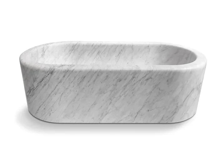 Imperial White Marble Bathtub Hand-carved from Solid Marble Block (W)32" (L)70" (H)20" by GobekDesign