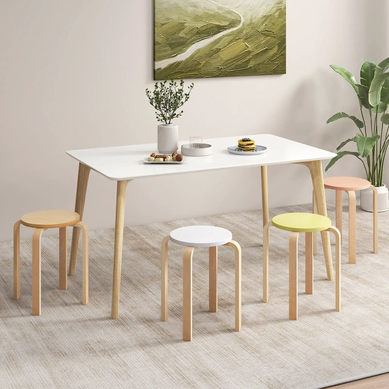 Set of 4 Bentwood Stackable Stools Dining Stools with Round Tops-Multicolor by DirectDeals