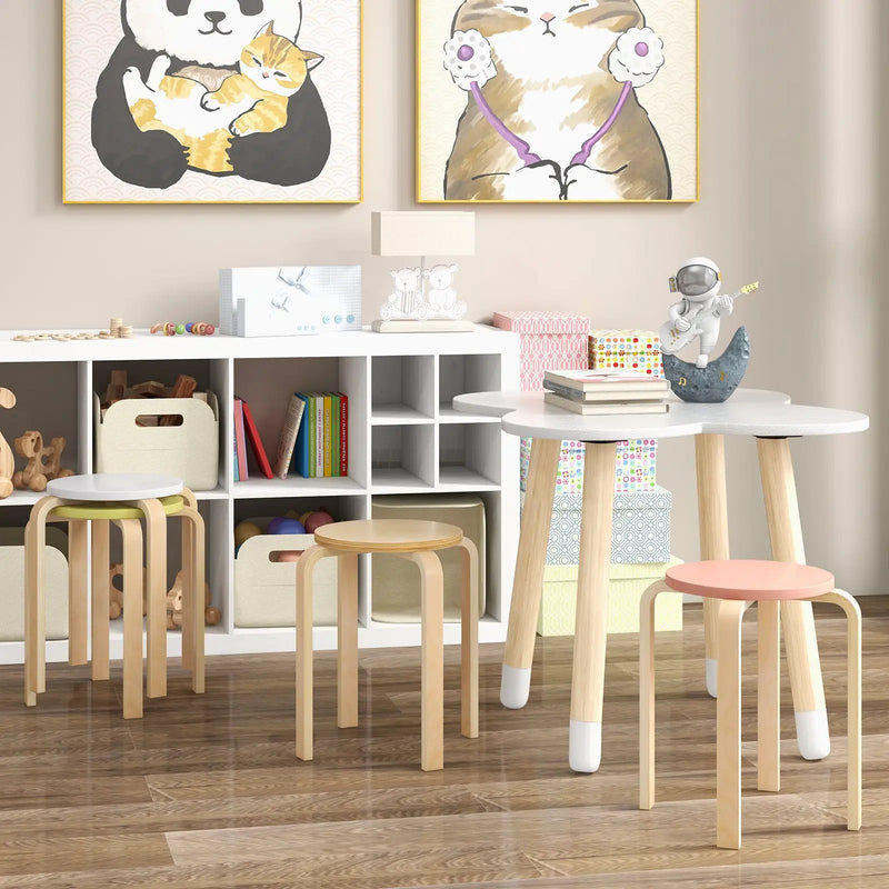 Set of 4 Bentwood Stackable Stools Dining Stools with Round Tops-Multicolor by DirectDeals
