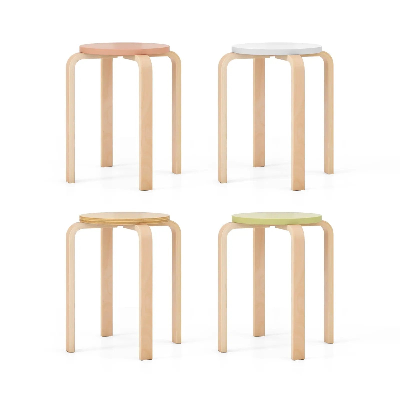 Set of 4 Bentwood Stackable Stools Dining Stools with Round Tops-Multicolor by DirectDeals