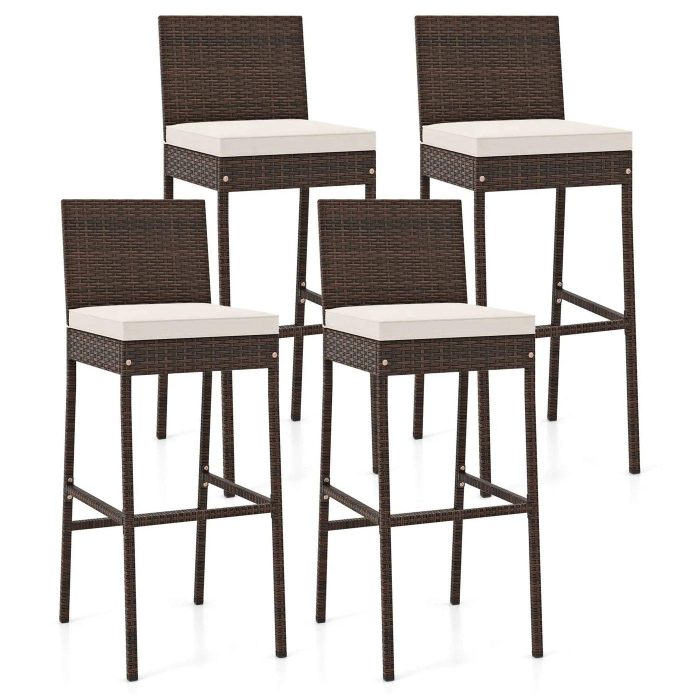 2 Pieces Patio Cushioned Wicker Barstools with Cozy Footrest by DirectDeals