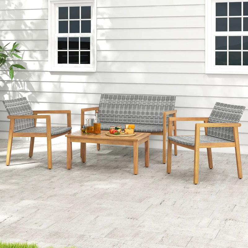 4-Piece Patio Furniture Set with Loveseat Single Chairs and Coffee Table by DirectDeals