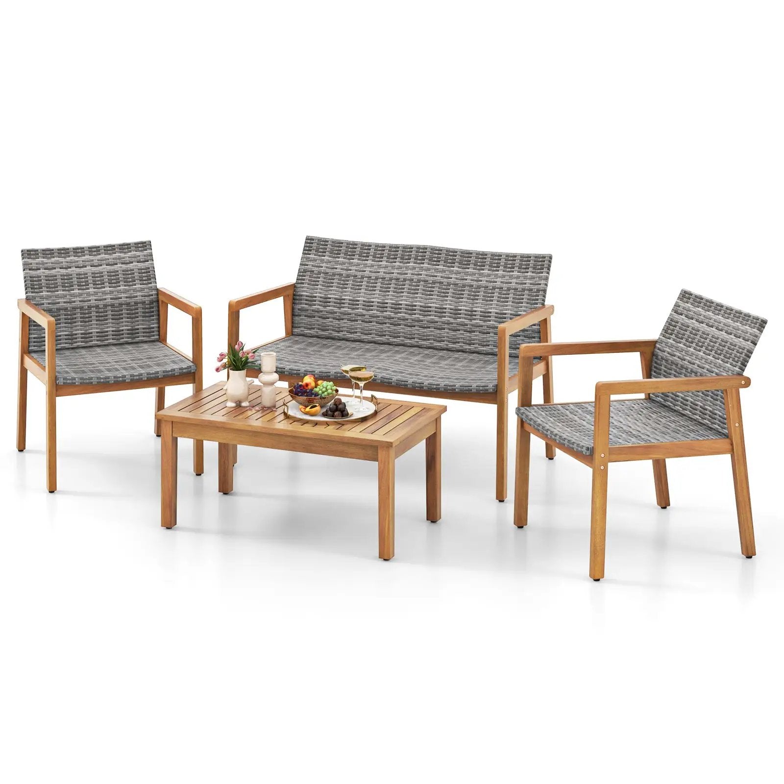 4-Piece Patio Furniture Set with Loveseat Single Chairs and Coffee Table by DirectDeals