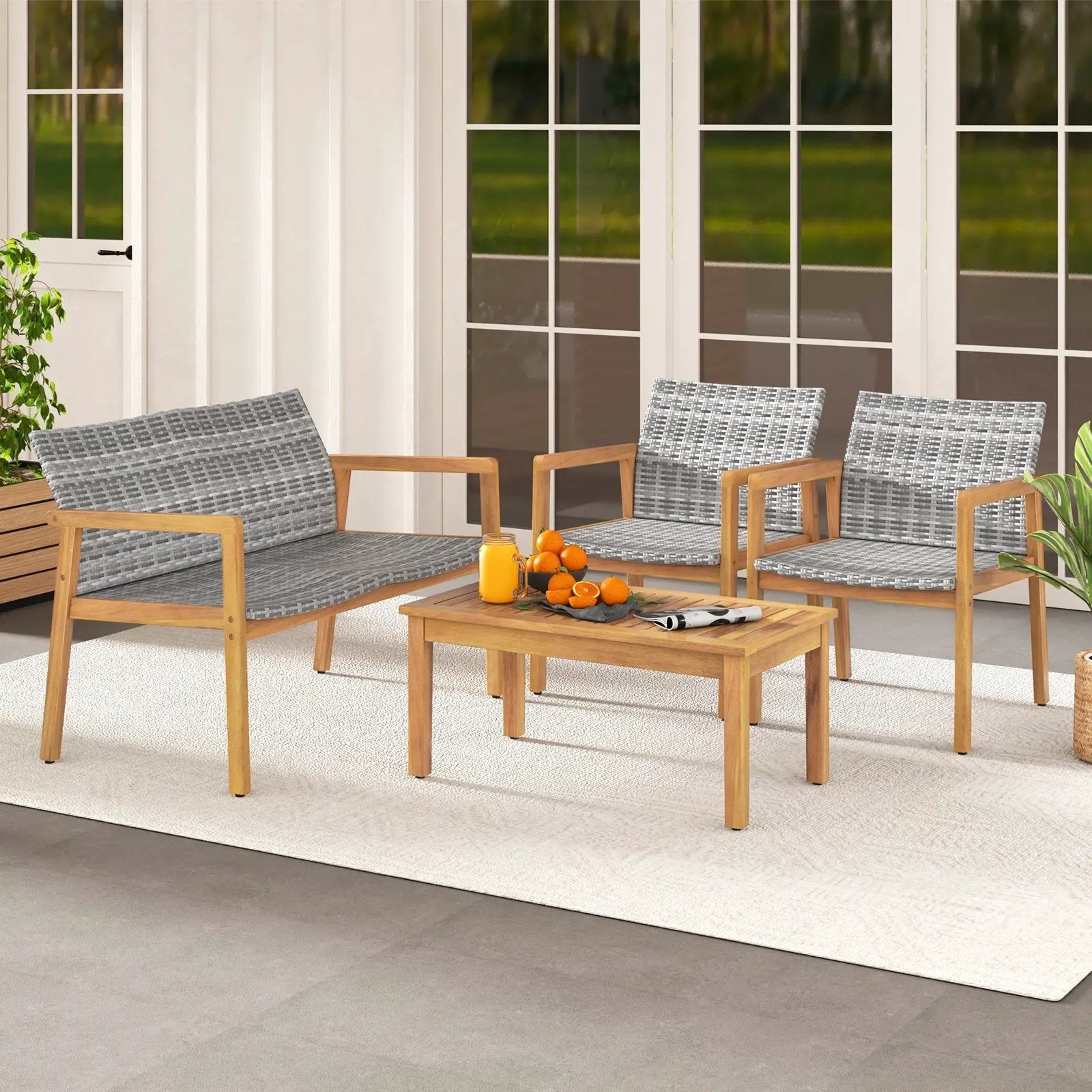 4-Piece Patio Furniture Set with Loveseat Single Chairs and Coffee Table by DirectDeals