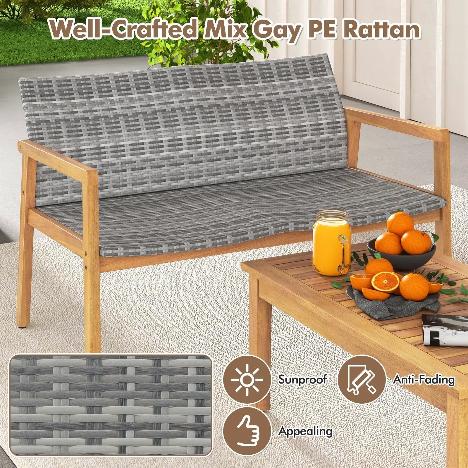 4-Piece Patio Furniture Set with Loveseat Single Chairs and Coffee Table by DirectDeals