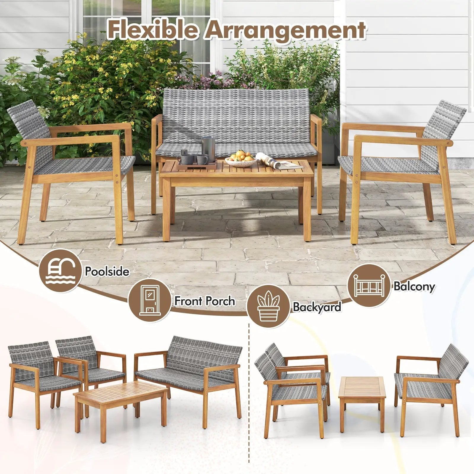4-Piece Patio Furniture Set with Loveseat Single Chairs and Coffee Table by DirectDeals