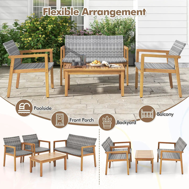 4-Piece Patio Furniture Set with Loveseat Single Chairs and Coffee Table by DirectDeals
