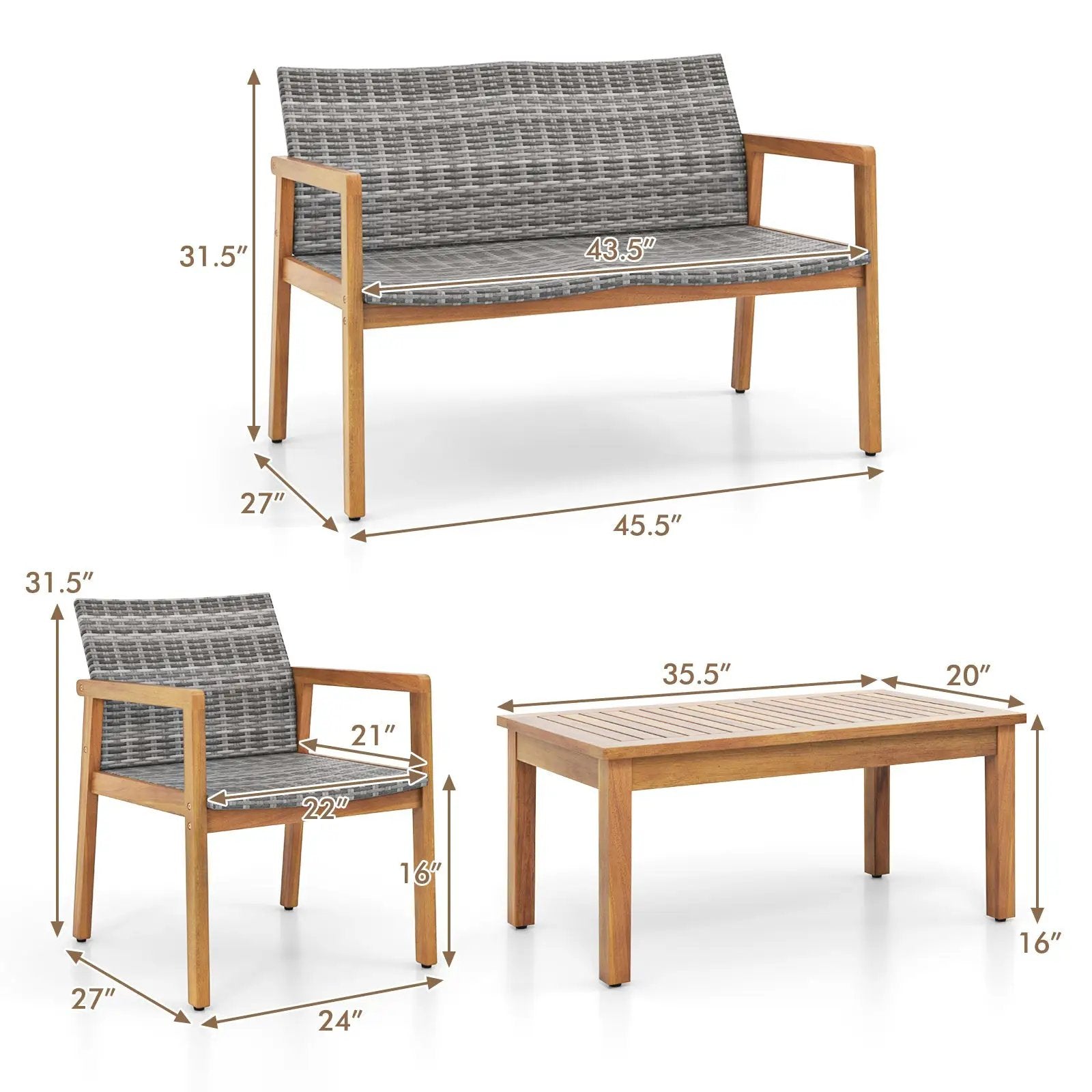 4-Piece Patio Furniture Set with Loveseat Single Chairs and Coffee Table by DirectDeals