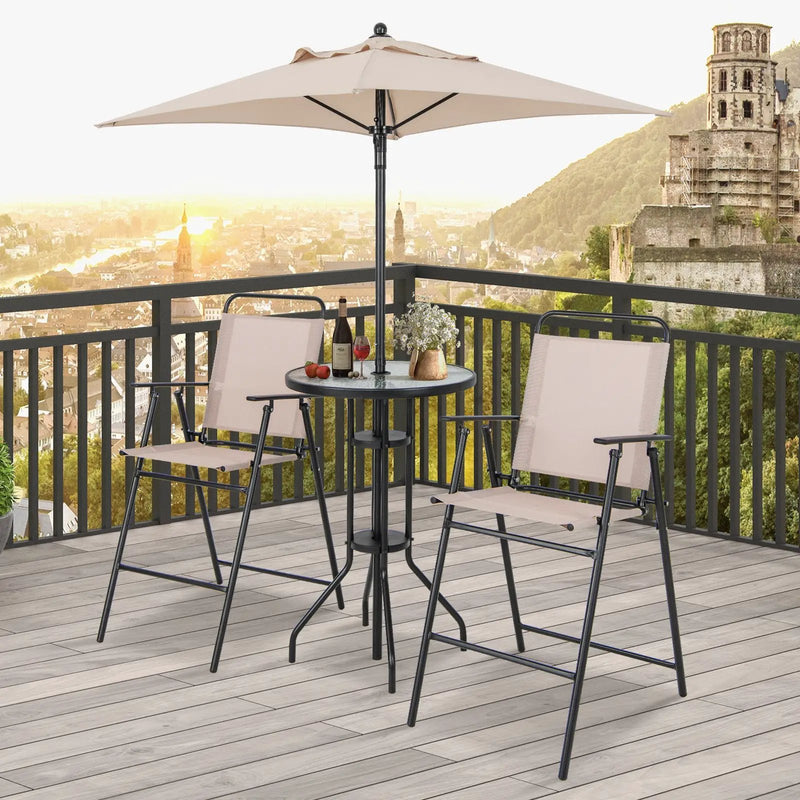 4 Pieces Outdoor Bar Set with Umbrella-Beige by DirectDeals