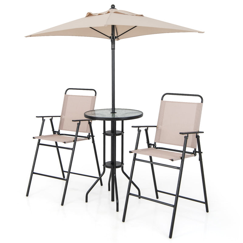 4 Pieces Outdoor Bar Set with Umbrella-Beige by DirectDeals
