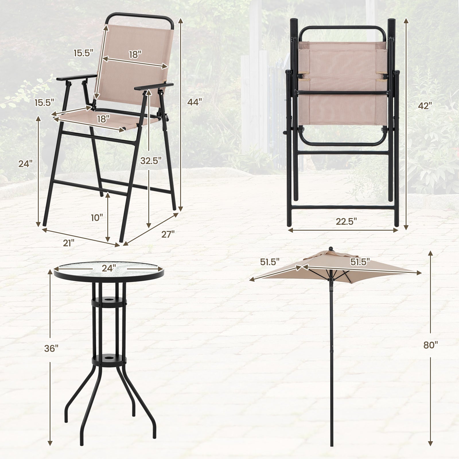 4 Pieces Outdoor Bar Set with Umbrella-Beige by DirectDeals