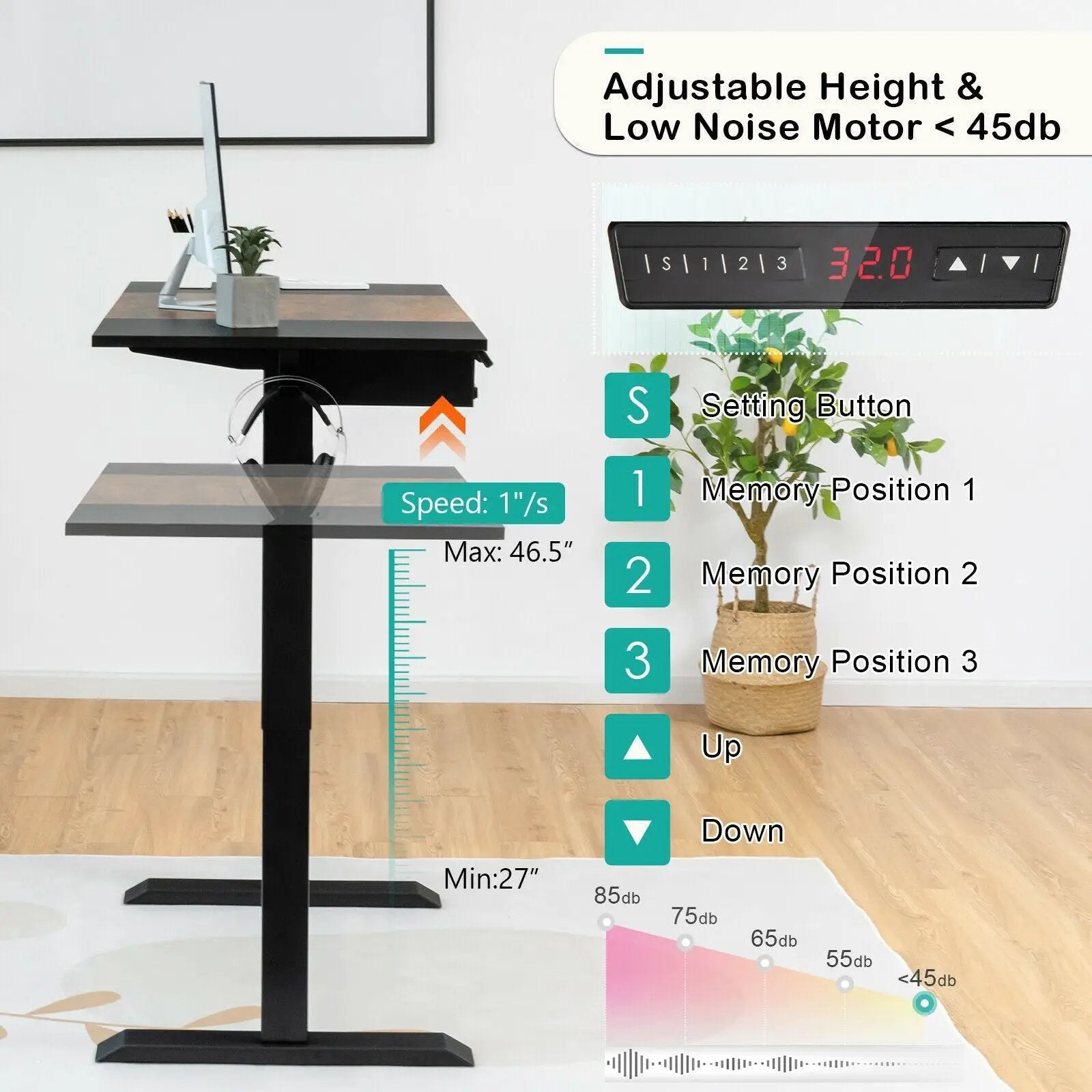 48 Inch Electric Sit to Stand Desk with Keyboard Tray by DirectDeals