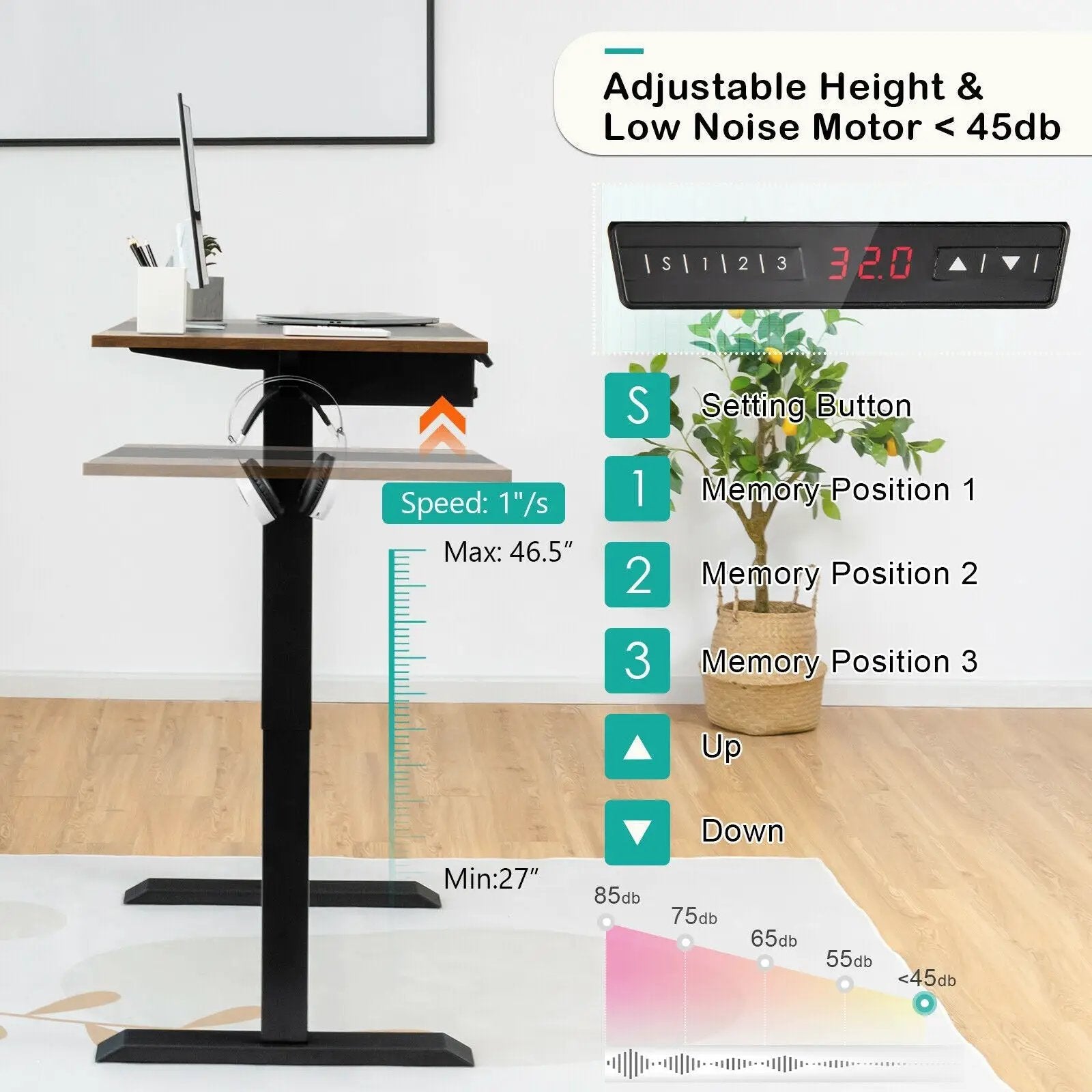 48 Inch Electric Sit to Stand Desk with Keyboard Tray by DirectDeals