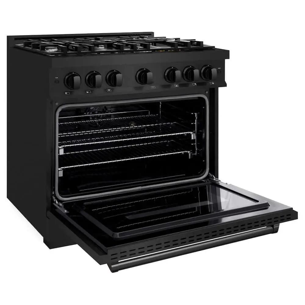 ZLINE 36" Dual Fuel Range, Gas Cooktop, Electric Convection Oven Black Stainless Steel, CDRB-36 by Farmhouse Kitchen and Bath