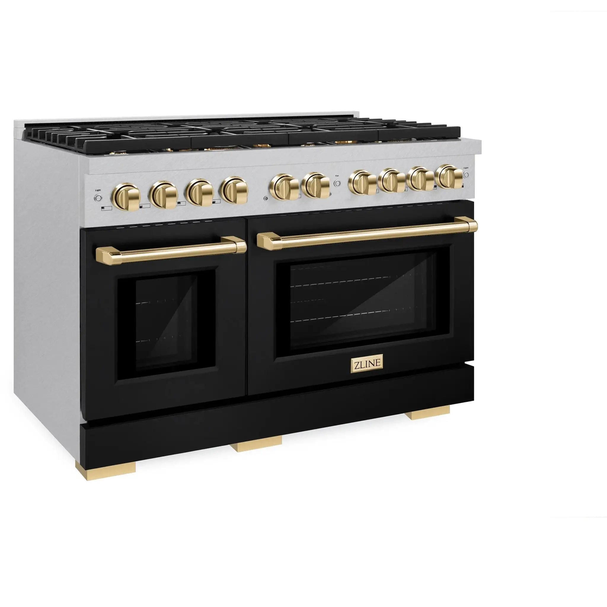 ZLINE 48"Paramount Dual Fuel Range DuraSnow® Black Matte, Gold SDRSZ-BLM-48-G by Farmhouse Kitchen and Bath