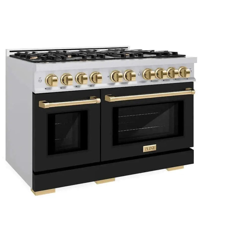 ZLINE 48" Select Dual Fuel Range Gas Cooktop Electric Convection Oven Stainless Steel Black Matte Doors Gold HDRZ-BLM-48-G by Farmhouse Kitchen and Bath