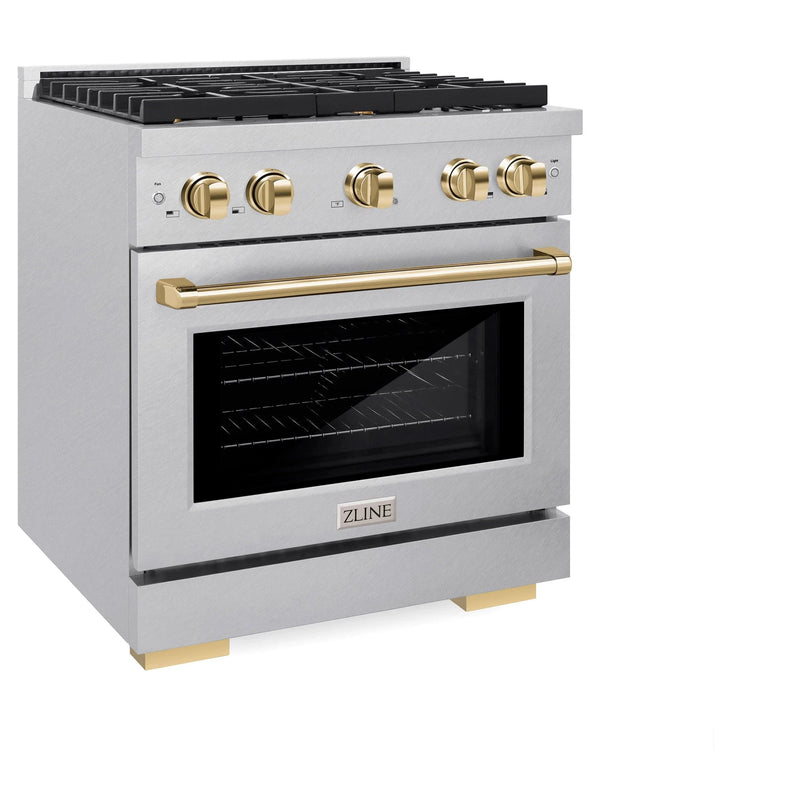 ZLINE 30"Paramount Dual Fuel Range DuraSnow® Gold SDRSZ-30-G by Farmhouse Kitchen and Bath