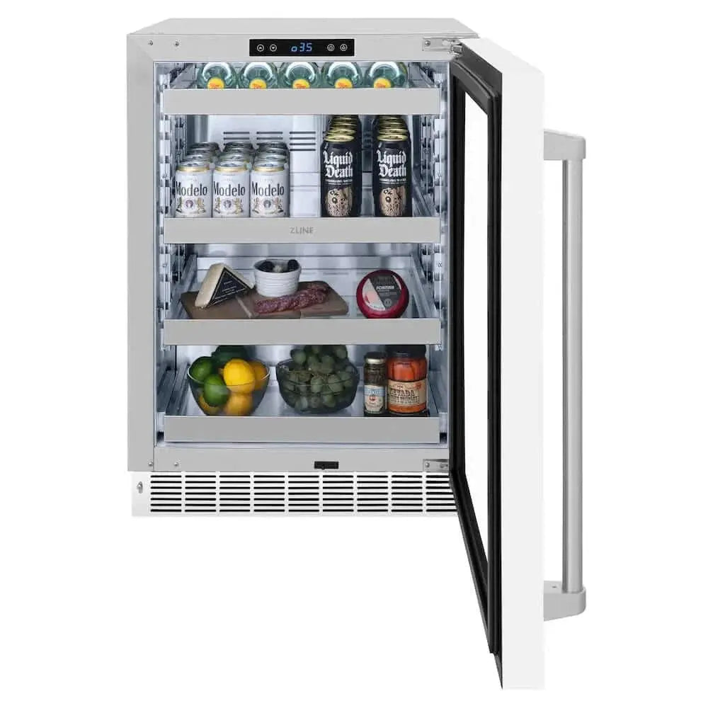 ZLINE 24" Touchstone 151 Can Beverage Fridge White Matte Glass Door RBSO-WM-24 by Farmhouse Kitchen and Bath