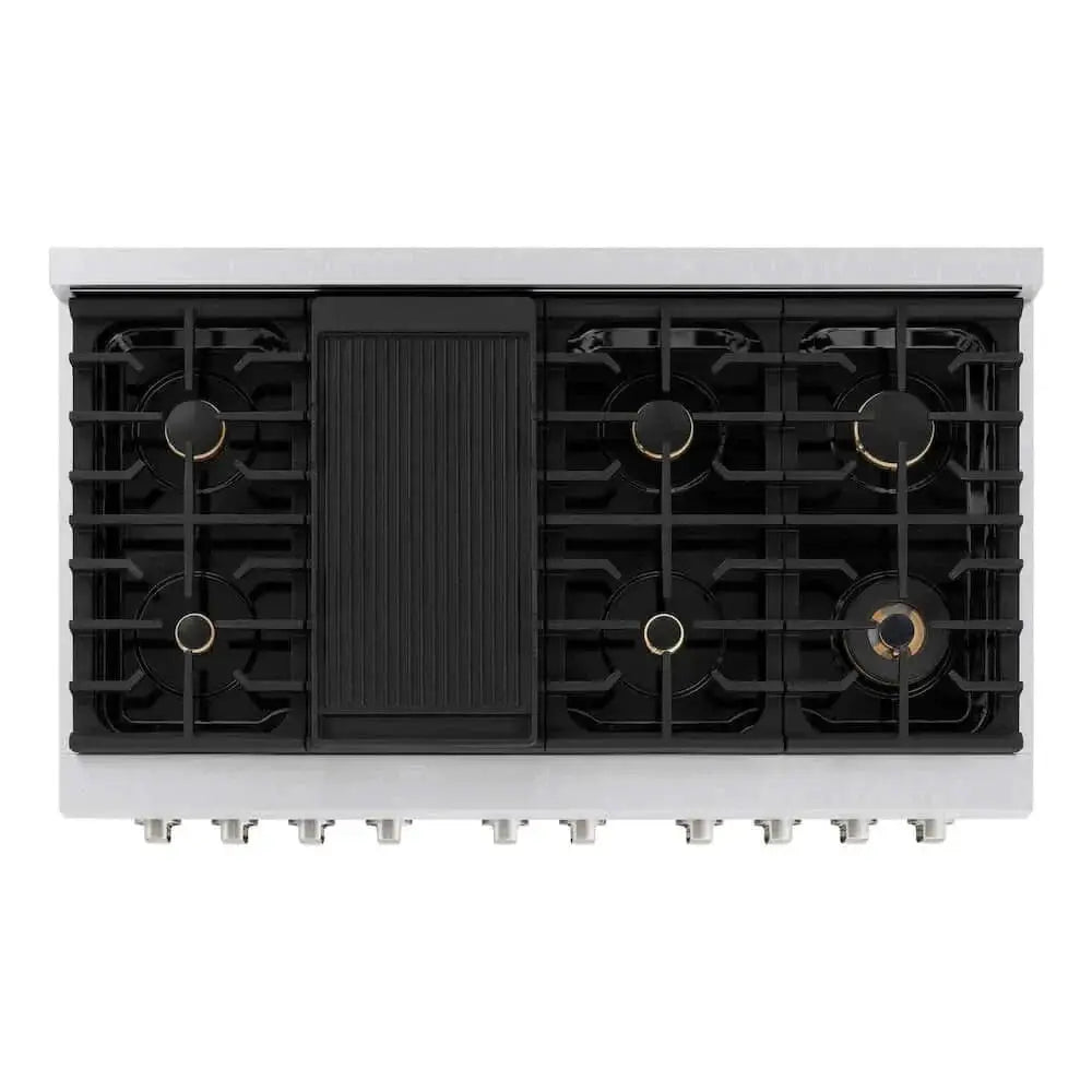 ZLINE 48"Gas Range, Convection Gas Oven , DuraSnow® Brass Burners, SGRS-BR-48 by Farmhouse Kitchen and Bath